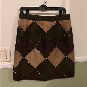 Worth Brown and Tan Suede Pencil Skirt with Embellished Details for Cocktail